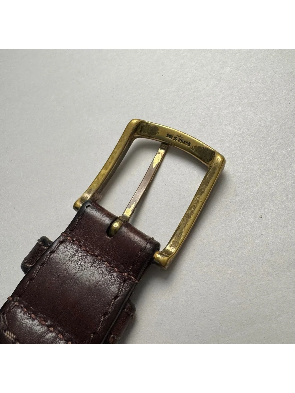 90s LL Bean Brown Leather Belt Solid Brass Buckle men’s 38